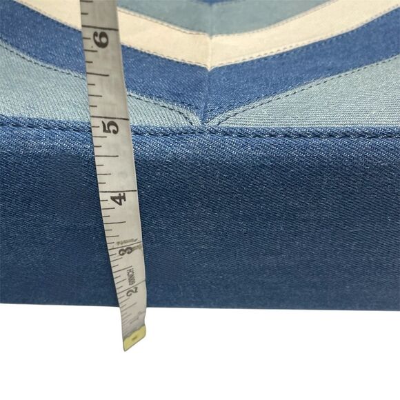 Blue and Cream Chevron Denim Structured Tote Shoulder Bag - Picture 8 of 8